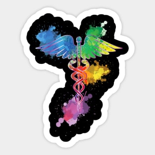 Caduceus Watercolor Splash Nurse T-Shirt for Men and Women Sticker